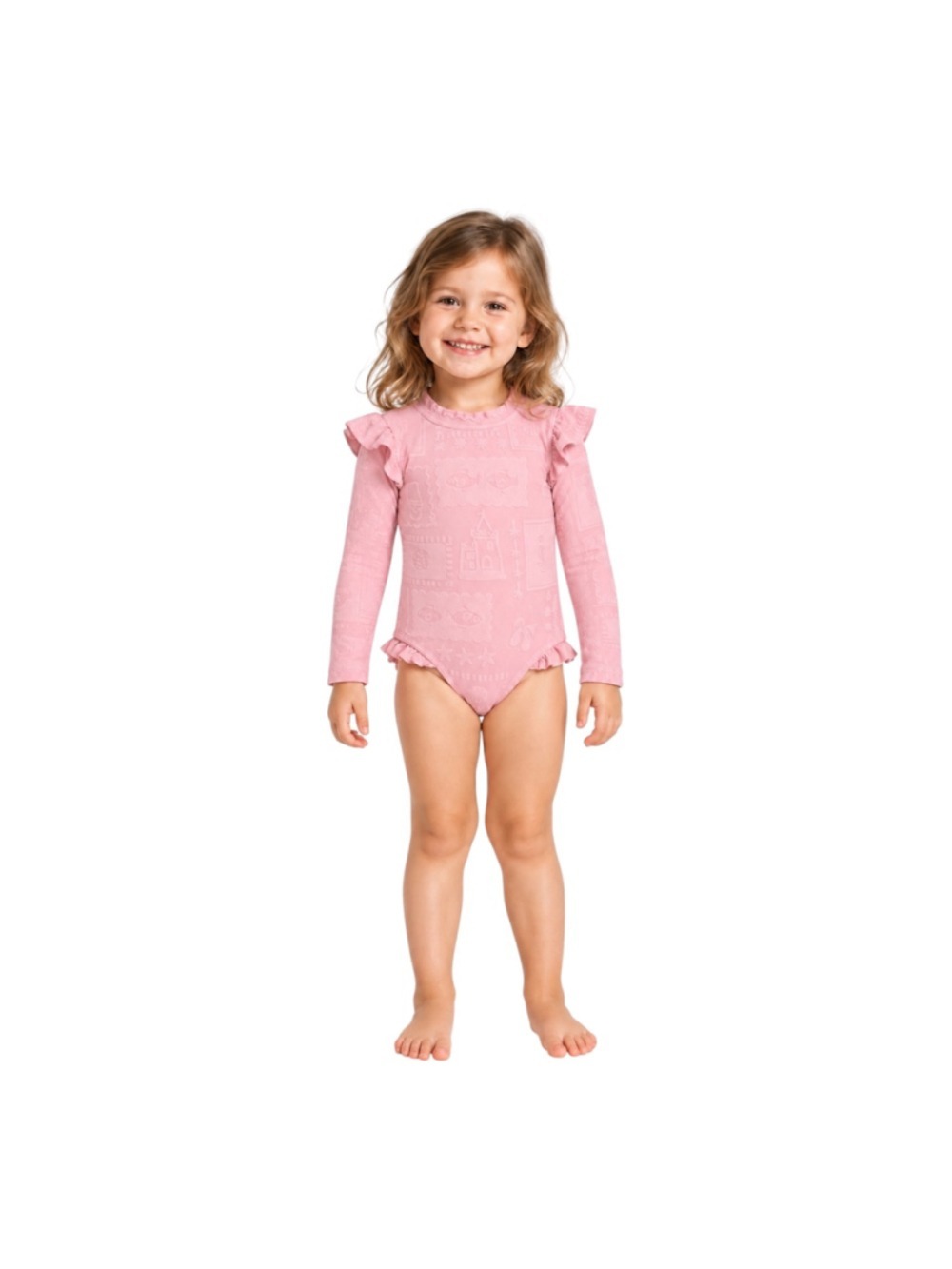 Cynthia Rowley Girls Pink Ruffle Long Sleeve One-Piece Swimsuit Size 3T
